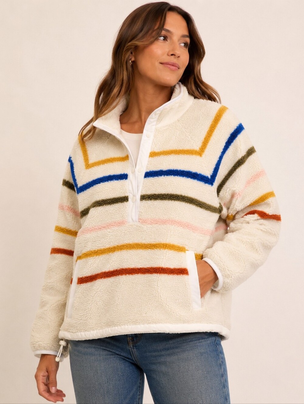 NWT Faherty Fireside Fleece Popover Dream Stripe Pullover XL $228